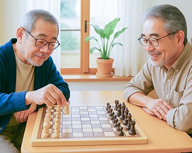 入居者がチェスをしている