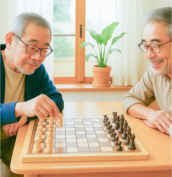 入居者がチェスをしている